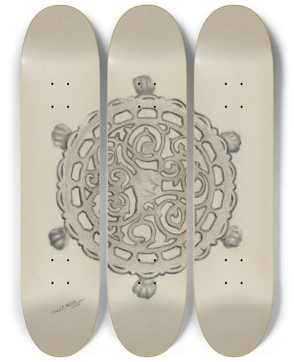 Triptych art skateboard deck of Charles Moss Trivet by Charles Moss