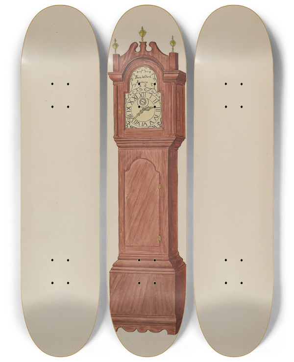 Triptych art skateboard deck of Frederick Jackson Grandfathers Clock by Frederick Jackson