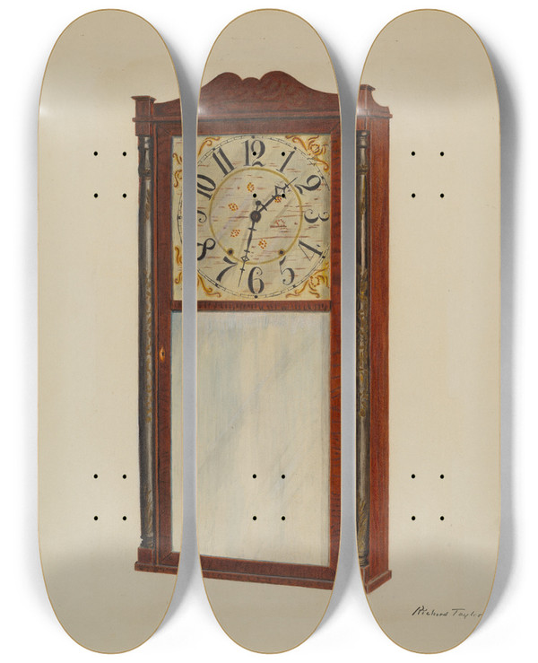 Triptych art skateboard deck of Richard Taylor Mantle Clock by Richard Taylor