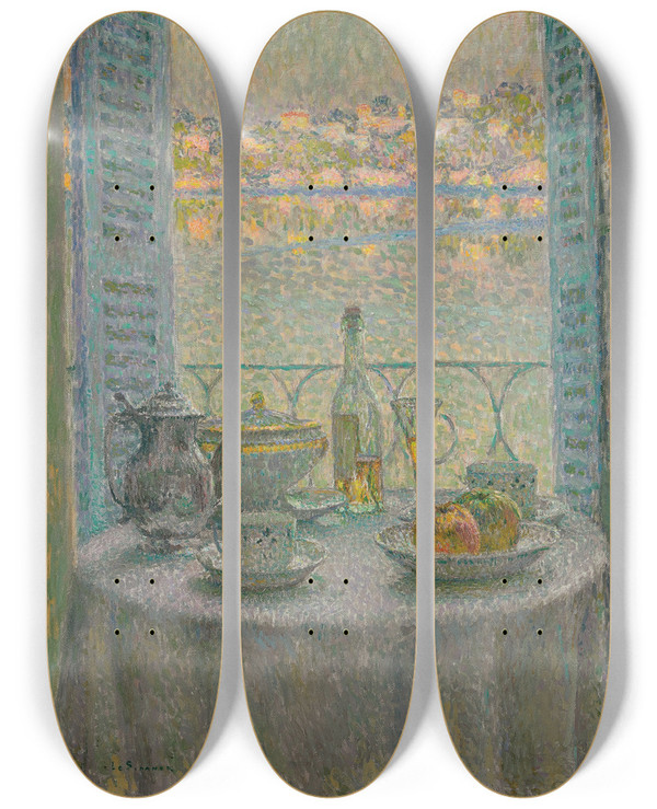 Triptych art skateboard deck of Henri Le Sidaner La Table Ronde by Henri Le Sidaner (1862-1939)