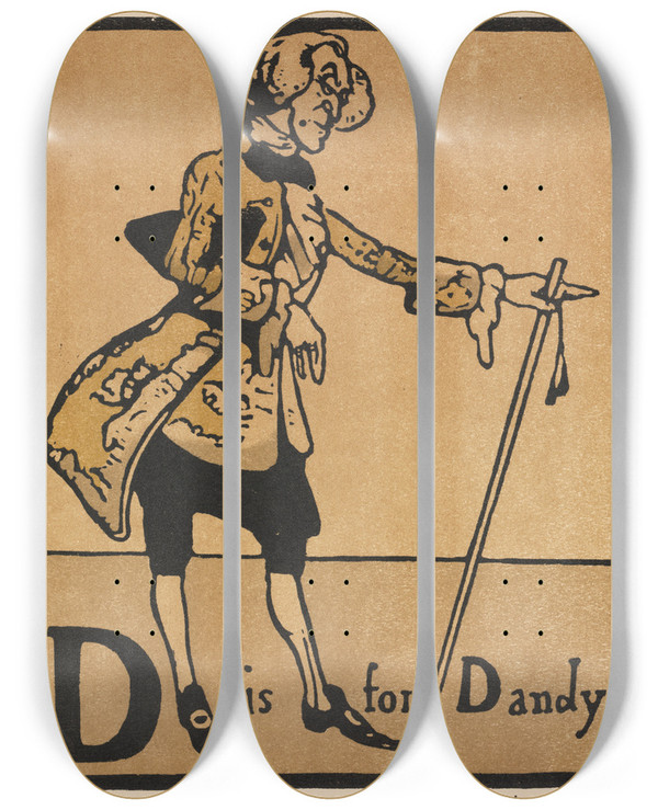 Triptych art skateboard deck of William Nicholson An Alphabet D Is For Dandy 1897_2 by William Nicholson (1872-1949)