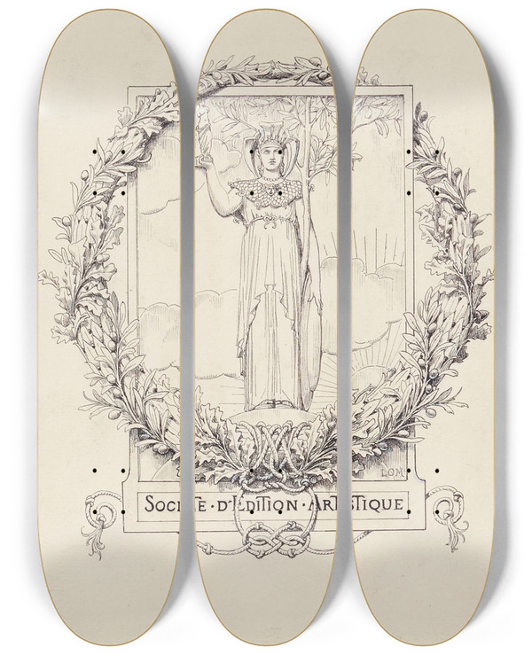 Triptych art skateboard deck of Lucolivier Merson Figure Allgorique by Luc-Olivier Merson (1846-1920)