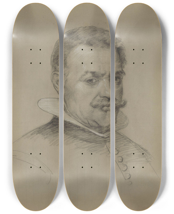 Triptych art skateboard deck of Adolph Tidemand Male Portrait_3 by Adolph Tidemand (1814-1876)