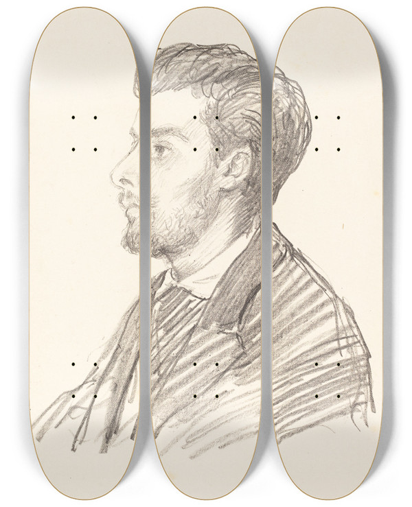 Triptych art skateboard deck of Alphonse Legros Frederic Regamey Ii by Alphonse Legros (1837-1911)