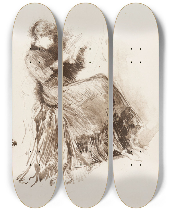 Triptych art skateboard deck of James Abbott Mcneill Whistler Study_3 by James Abbott Mcneill Whistler (1834-1903)