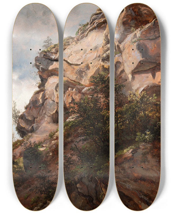 Triptych art skateboard deck of Thomas Fearnley Rock At Berchtesgaden by Thomas Fearnley (1802-1842)