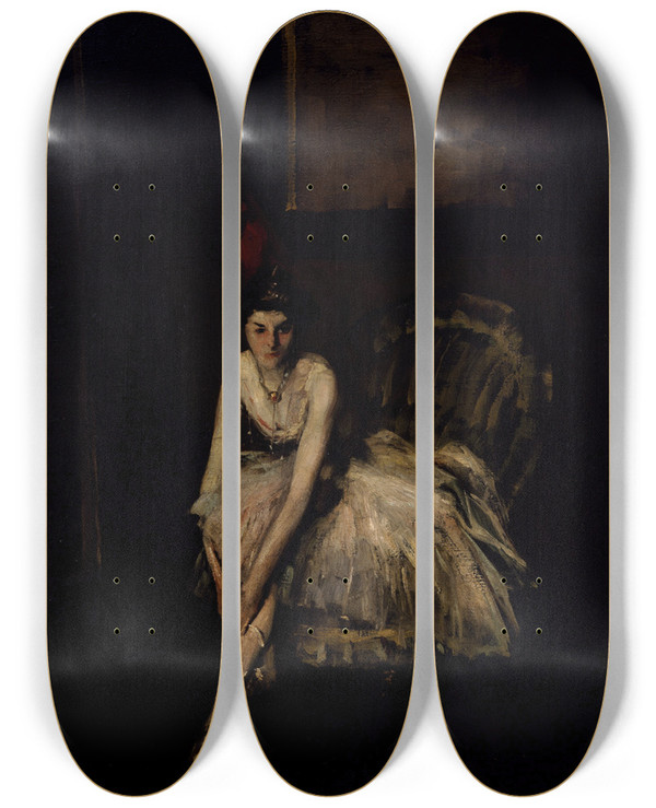 Triptych art skateboard deck of Robert Henri Ballet Dancer by Robert Henri (1865-1929)