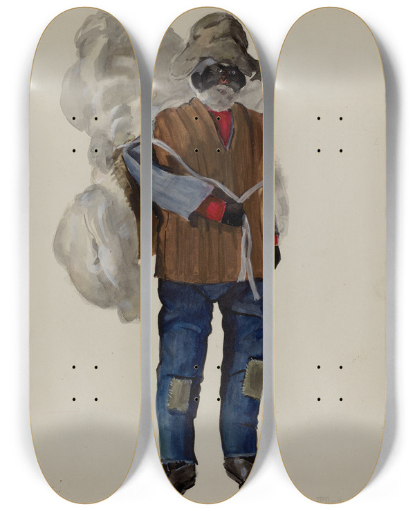 Triptych art skateboard deck of Jane Iverson Costume Doll by Jane Iverson