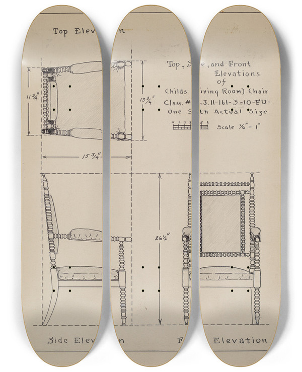 Triptych art skateboard deck of Francis Law Durand Chair_2 by Francis Law Durand (1935)