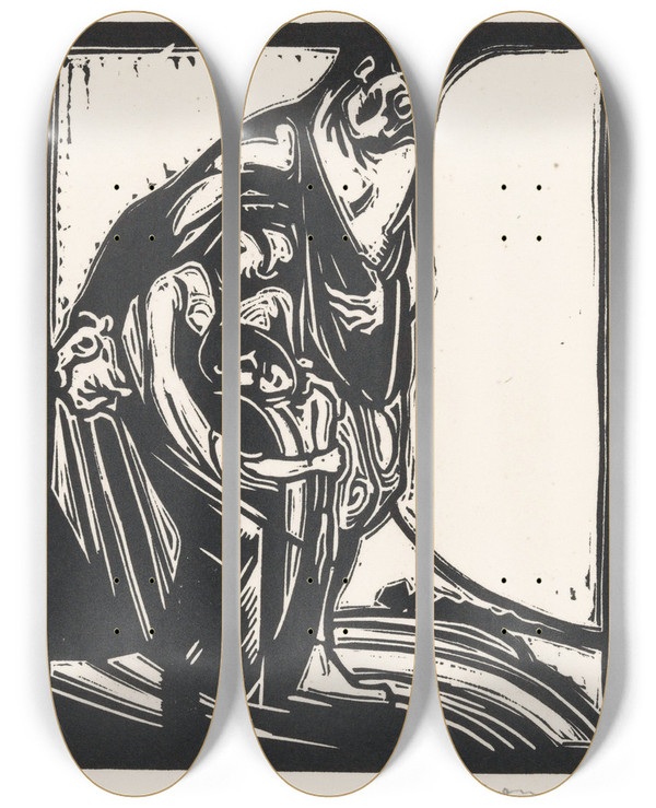 Triptych art skateboard deck of Henri Jonas Man Vrouw En Kind by Henri Jonas (1878-1944)