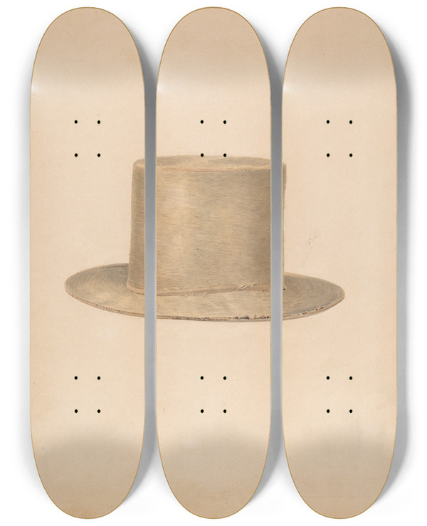 Triptych art skateboard deck of Alvin Shiren Mans Hat by Alvin Shiren