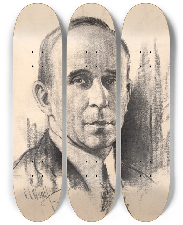 Triptych art skateboard deck of Samuel Johnson Woolf John Raskob by Samuel Johnson Woolf (1880-1948)