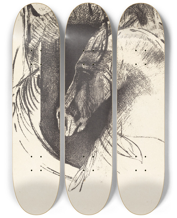 Triptych art skateboard deck of Odilon Redon Le Coursier The Race Horse by Odilon Redon (1840-1916)