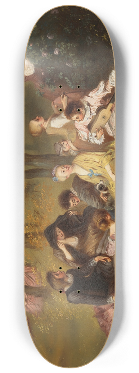 Ida Silfverberg - Gentlemen And Ladies On The Terrace, After Antoine Watteau 8.25 inch art skate deck