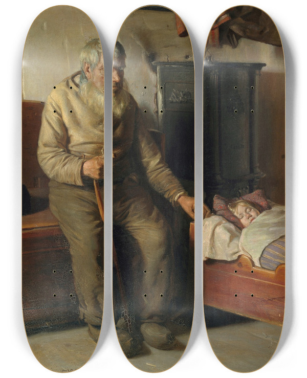 Triptych art skateboard deck of Michael Ancher Blind Kristian Minding A Child by Michael Ancher (1849-1927)