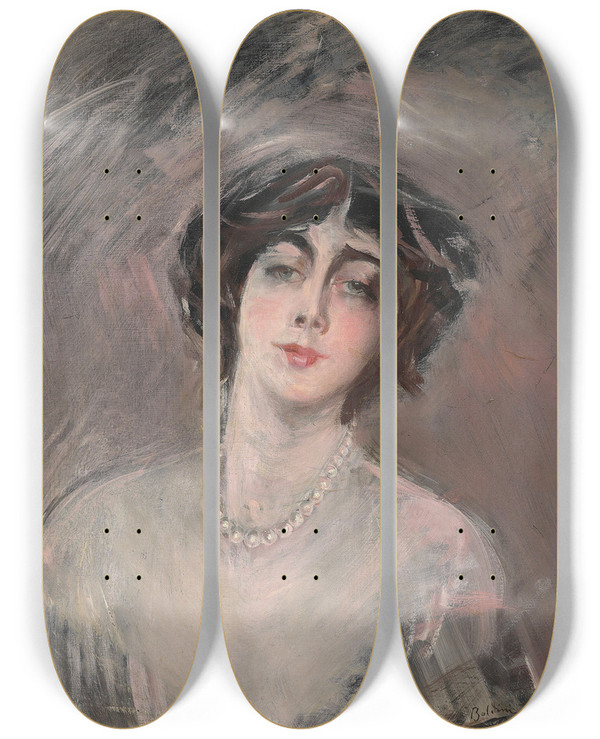 Triptych art skateboard deck of Giovanni Boldini Donna Franca Florio by Giovanni Boldini (1842-1931)