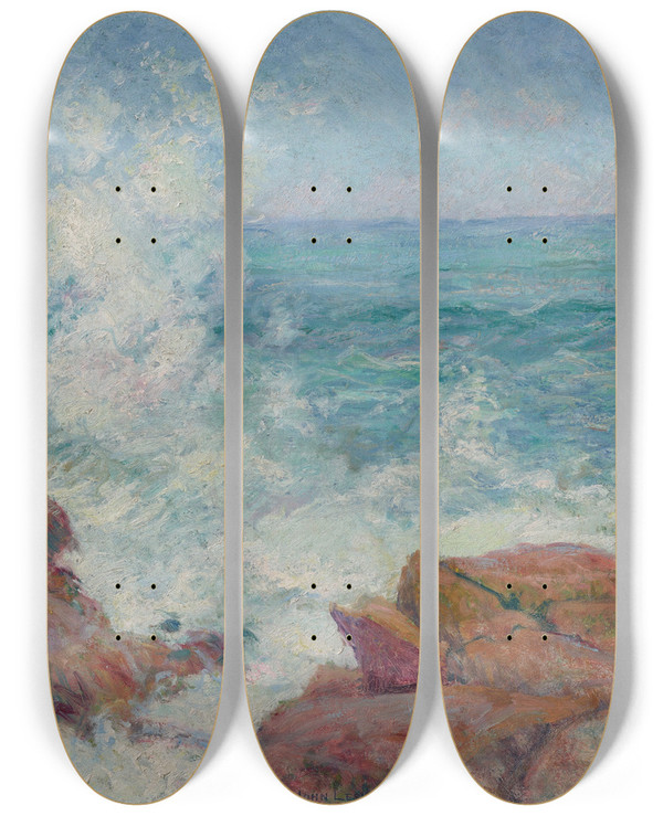 Triptych art skateboard deck of John Leslie Breck Surf At Gloucester by John Leslie Breck (1860-1899)