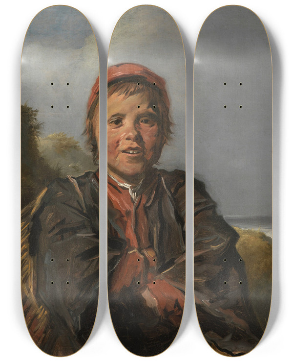 Triptych art skateboard deck of Frans Hals Fisherboy by Frans Hals (1581-1666)