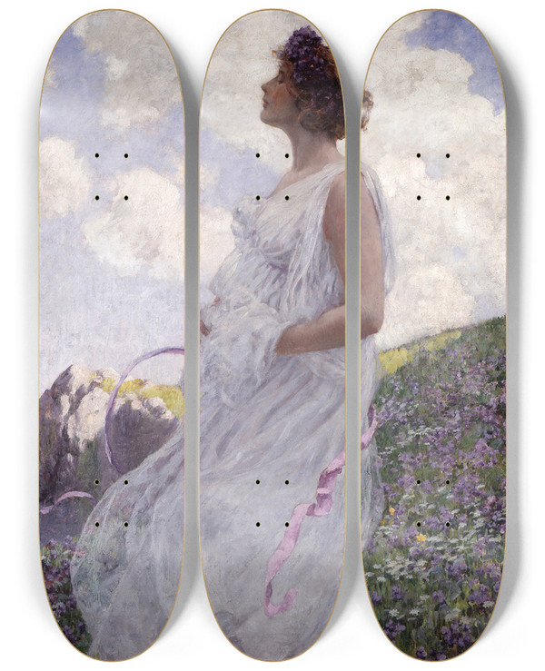 Triptych art skateboard deck of George Hitchcock Calypso by George Hitchcock (1850-1913)