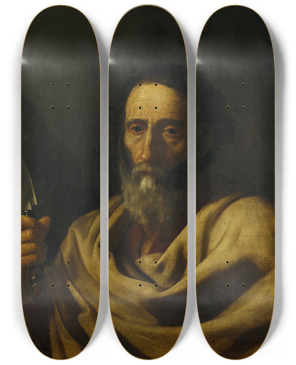 Triptych art skateboard deck of Jusepe De Ribera Saint Bartholomew by Jusepe de Ribera (1591-1652)