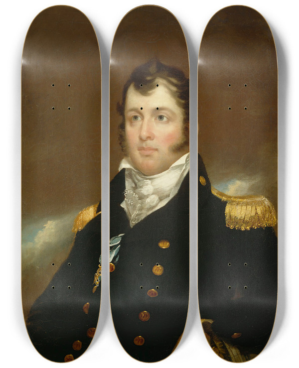 Triptych art skateboard deck of John Wesley Jarvis Commodore Oliver Hazard Perry by John Wesley Jarvis (1781-1840)