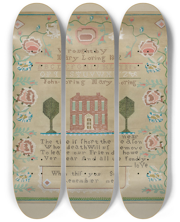Triptych art skateboard deck of Katherine Hastings Sampler_2 by Katherine Hastings