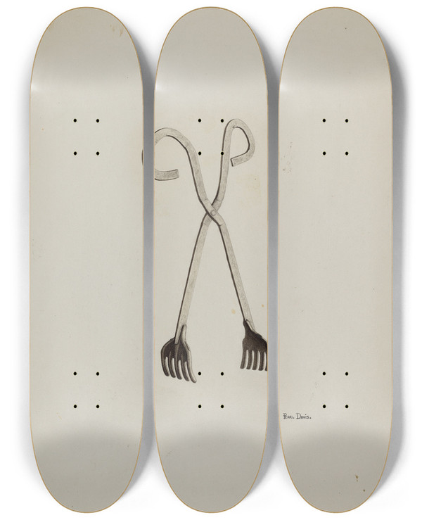 Triptych art skateboard deck of Pearl Davis Tongs by Pearl Davis