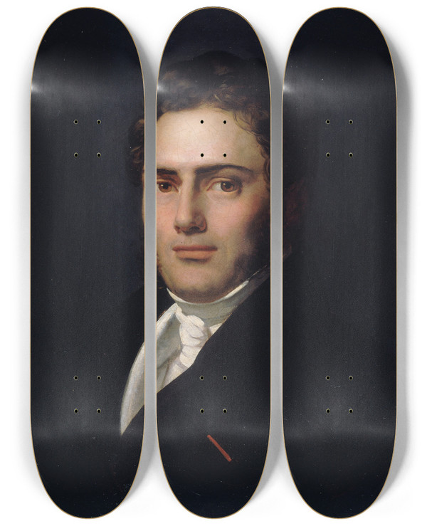 Triptych art skateboard deck of Hendrik Scheffer Portrait De Saintamand Bazard by Hendrik Scheffer (1798-1862)