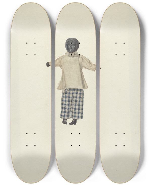 Triptych art skateboard deck of Henry Murphy China Headed Negro Doll by Henry Murphy