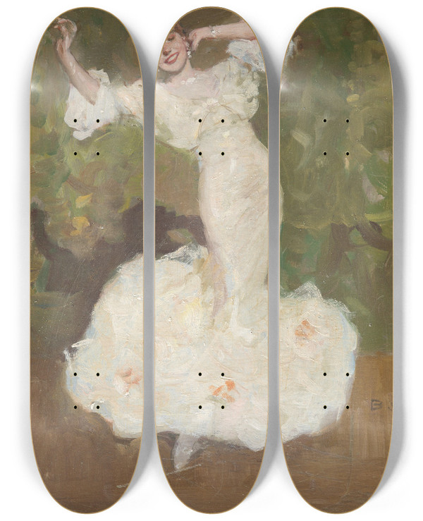 Triptych art skateboard deck of Brynolf Wennerberg Tnzerin_1 by Brynolf Wennerberg (1866-1950)