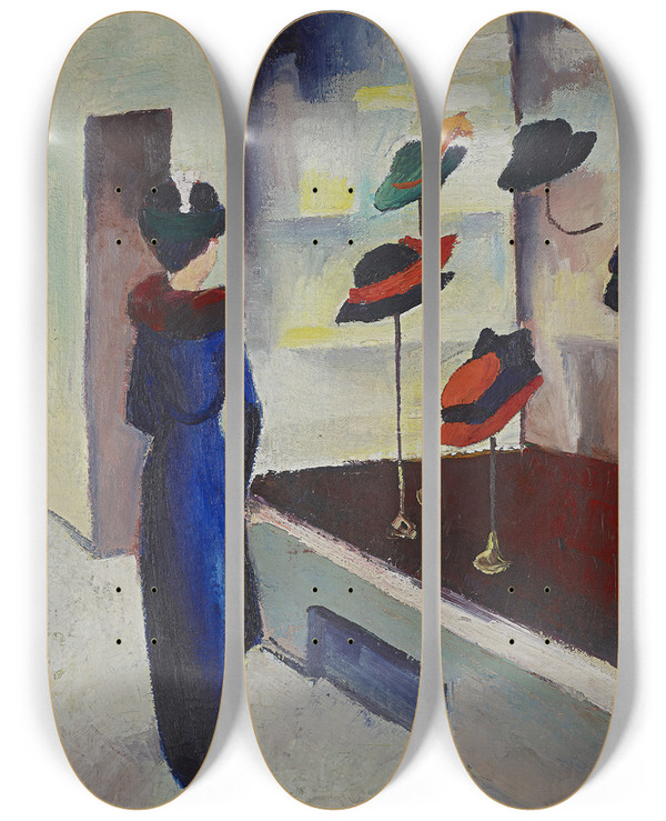 Triptych art skateboard deck of August Macke Hat Shop by August Macke (1887-1914)