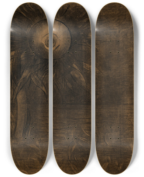 Triptych art skateboard deck of Odilon Redon Fleur Sur Un Marcage_2 by Odilon Redon (1840-1916)