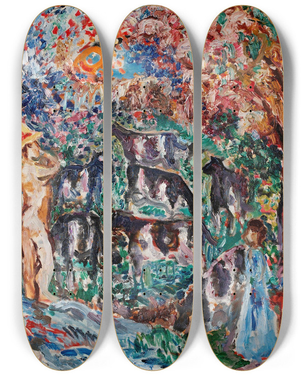 Triptych art skateboard deck of Nils Dardel Koherde by Nils Dardel (1888-1943)