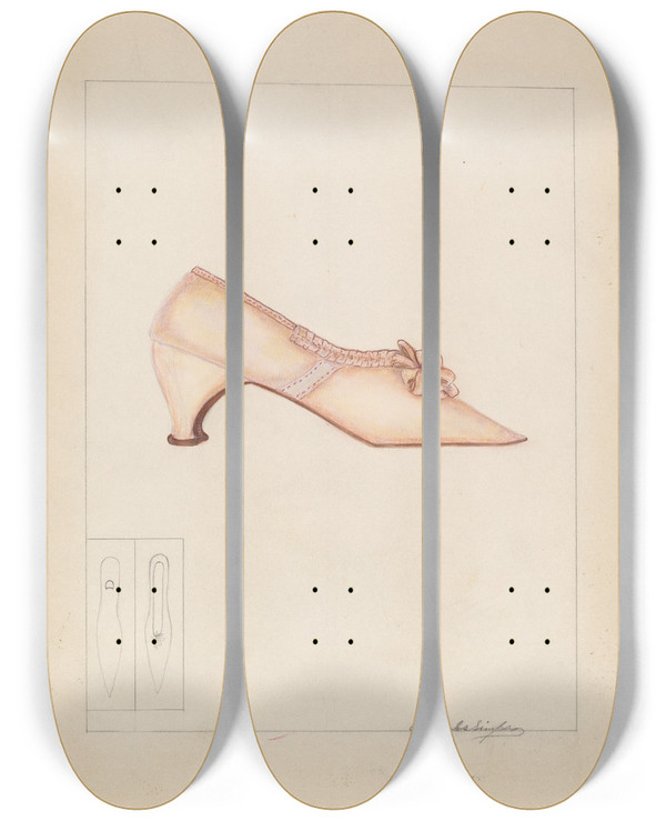 Triptych art skateboard deck of Columbus Simpson Womans Shoe_1 by Columbus Simpson
