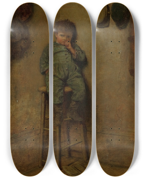 Triptych art skateboard deck of Eastman Johnson Little Boy On A Stool by Eastman Johnson (1824-1906)