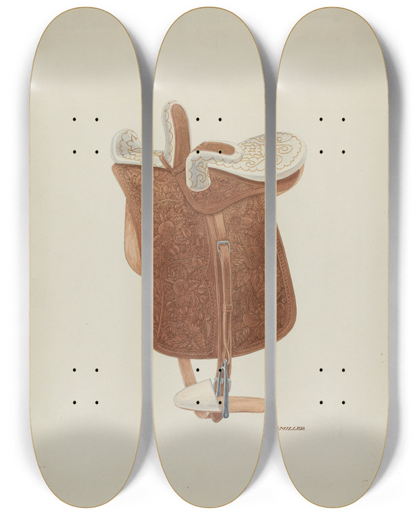 Triptych art skateboard deck of Randolph F Miller Side Saddle_2 by Randolph F Miller
