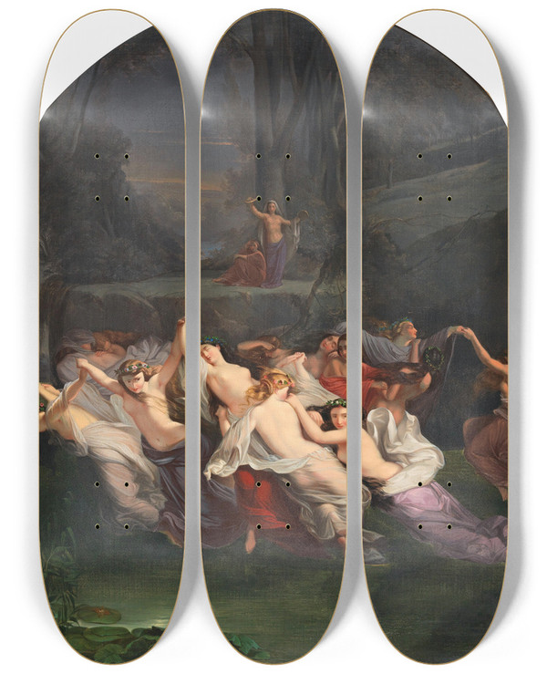 Triptych art skateboard deck of Mihael Stroj Vilinski Ples by Mihael Stroj (1803-1871)