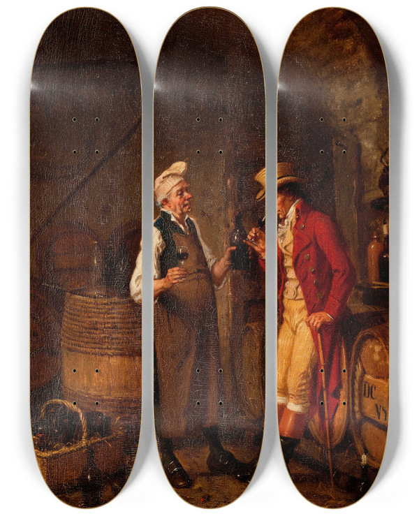 Triptych art skateboard deck of David Col Le Marchand De Vin by David Col (1822-1900)
