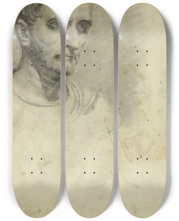 Triptych art skateboard deck of Thodore Gricault Study Of A Man Verso by Theodore Gericault (1791-1824)