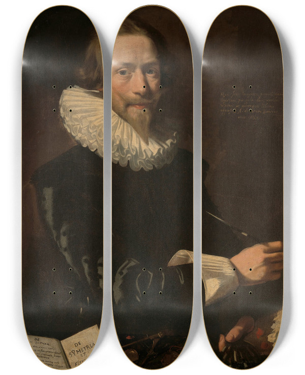 Triptych art skateboard deck of Abraham De Vries Selfportrait by Abraham de Vries (1585-1650)