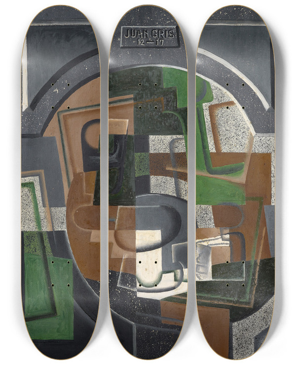 Triptych art skateboard deck of Juan Gris Still Life With Blackboard by Juan Gris (1887-1927)