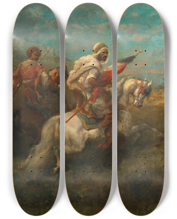Triptych art skateboard deck of Adolf Schreyer Two Scouts On Horseback by Adolf Schreyer (1828-1899)