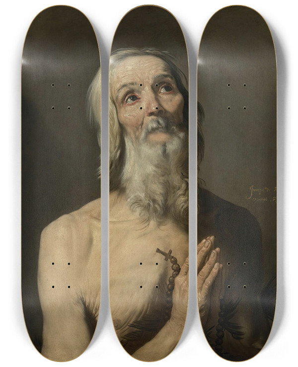 Triptych art skateboard deck of Jusepe De Ribera Saint Onophrius by Jusepe de Ribera (1591-1652)