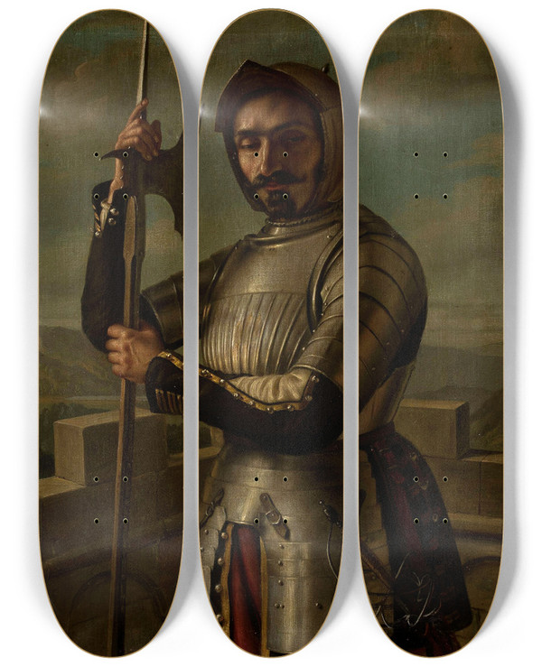 Triptych art skateboard deck of Aleksander Lesser Knight In Armour by Aleksander Lesser (1814-1884)