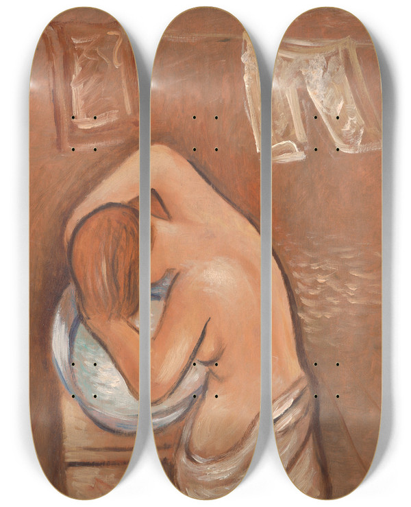 Triptych art skateboard deck of Mikul Galanda Washing Hair by Mikulas Galanda (1895-1938)