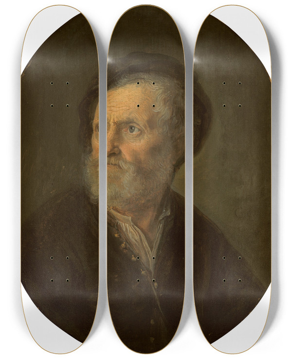 Triptych art skateboard deck of Gerrit Dou Bust Of A Bearded Man by Gerrit Dou (1613-1675)
