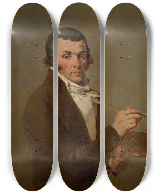 Triptych art skateboard deck of Balthasar Paul Ommeganck The Painter Jan Baptist Berr by Balthasar Paul Ommeganck (1755-1826)