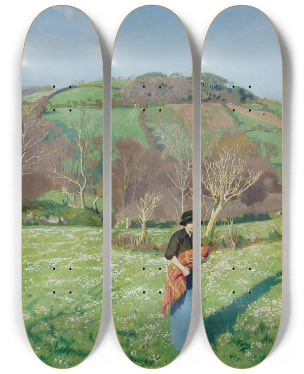 Triptych art skateboard deck of Harold Harvey Early Spring by Harold Harvey (1874-1941)