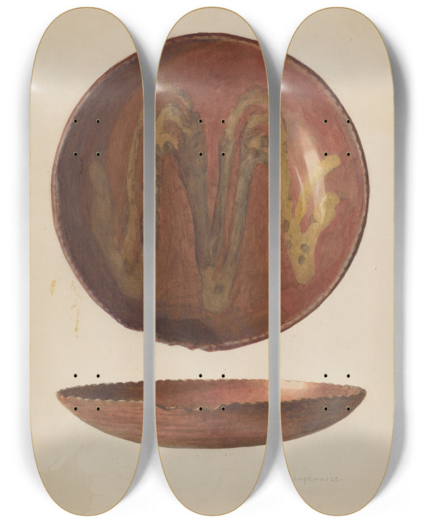 Triptych art skateboard deck of Carl Buergerniss Pie Plate_2 by Carl Buergerniss (20-)