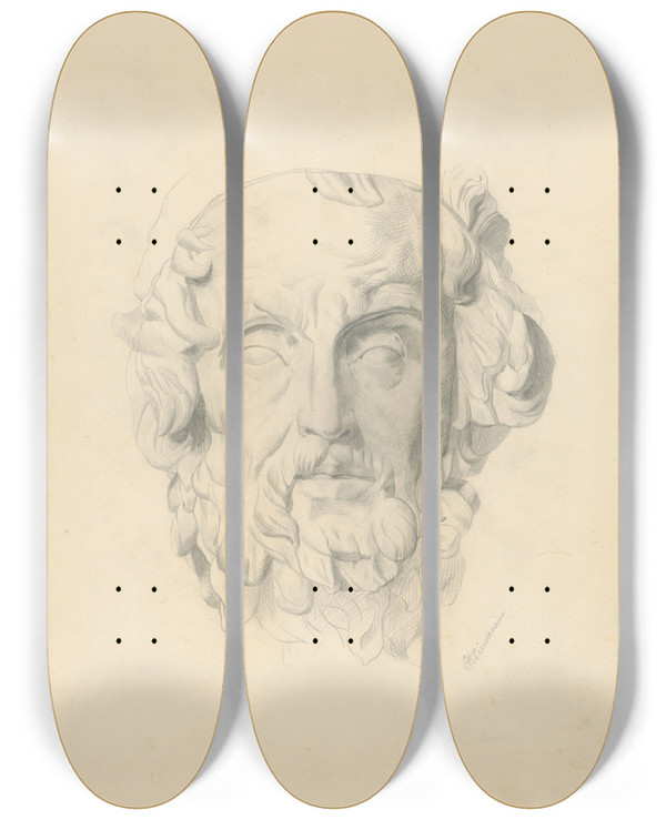 Triptych art skateboard deck of Frantiek Klimkovi Head Study by Frantisek Klimkovic (1826-1890)